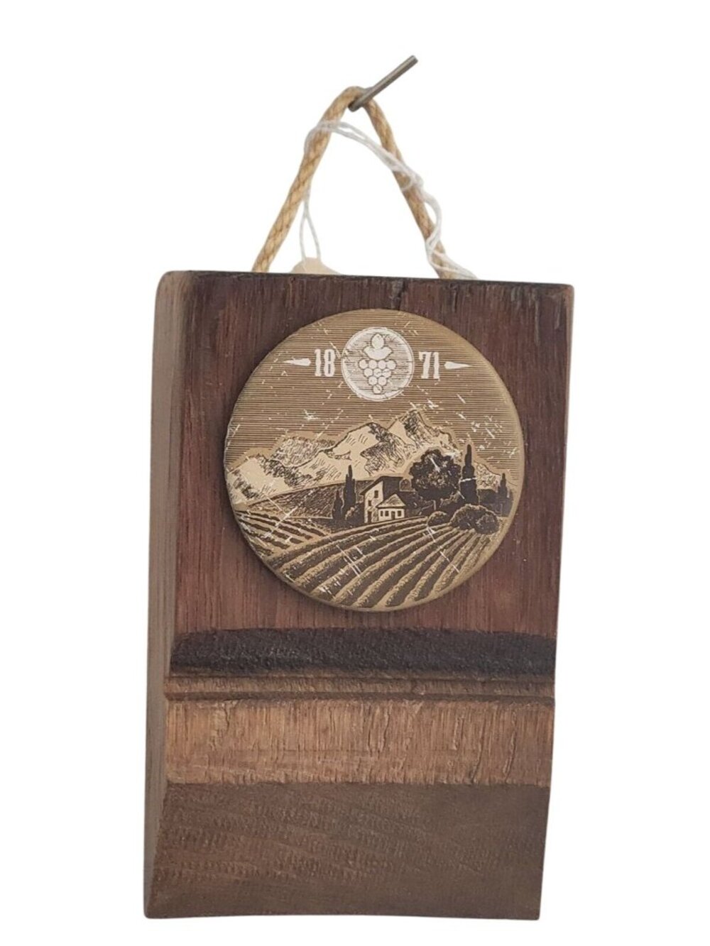 Wood Wine Barrel Sign Vineyard 1871 Button Wine Stave Stained Hanger